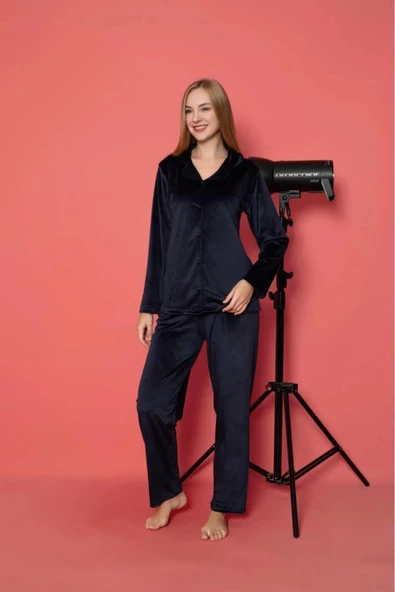Charme Kadın Kışlık Gömlek Yaka Kadife Pijama Takımı P301/515- 1 Adet  XL Koyu Lacivert - 2