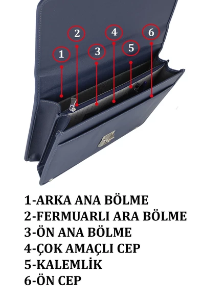Lacivert Vintage Klasik Tarz A4 Kağıt Uyumlu Evrak Çantası - 6