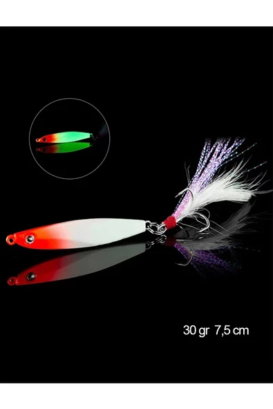 Glowlu Jig Yem 30Gr 7.5cm Lrf Yem Lüfer Levrek Sarıkanat Yapay Yem Suni yem Tüylü Kanca jig Yem