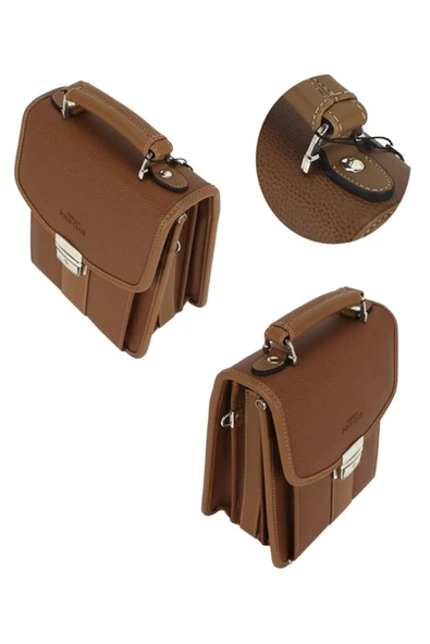 Taba Vintage Tarz Erkek Suni Deri Omuz ve El Çantası - 7