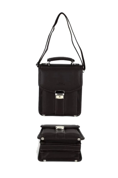 Kahverengi Vintage Tarz Erkek Suni Deri Omuz ve El Çantası - 2