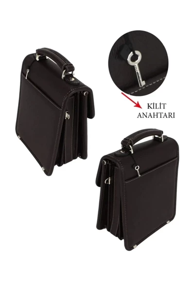 Kahverengi Vintage Tarz Erkek Suni Deri Omuz ve El Çantası - 5