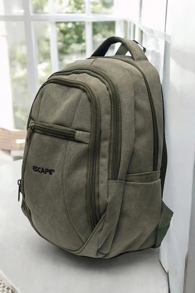 Haki Kanvas Kumaş 15,6 inç Laptop -Okul Sırt Çantası - 3