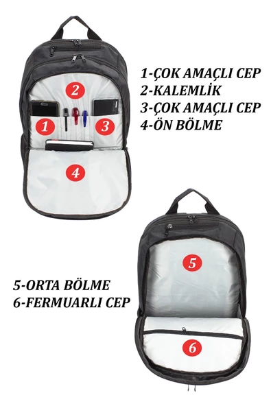 Siyah Basic 17,3 inç Unisex Laptop Sırt Çantası - 4