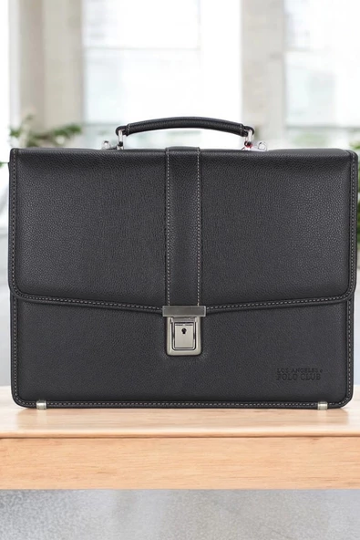 Siyah Vintage Klasik Tarz A4 Kağıt Uyumlu Evrak Çantası