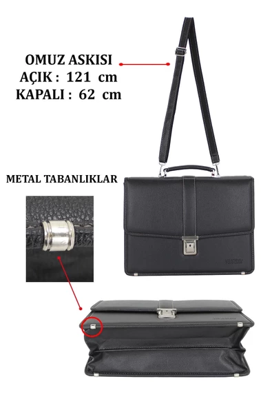 Siyah Vintage Klasik Tarz A4 Kağıt Uyumlu Evrak Çantası - 4