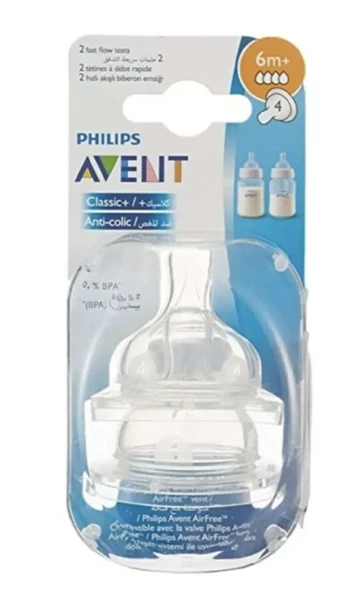 Philips Avent Klasik Anti-Kolik Hızlı Akış Biberon Emziği 4 Delik 2'li 6 Ay+