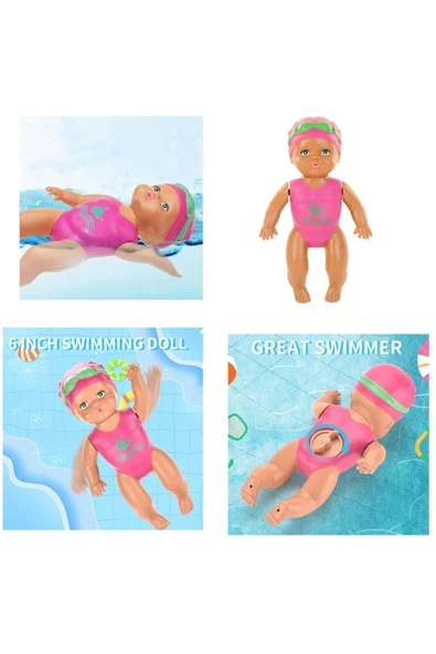 Küvette Havuzda Kendiliğinden Yüzen Kurmalı Swimming Baby Yüzen Bebek - Banyo oyuncağı 10 Cm