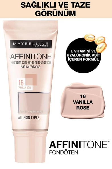 Maybelline New York Nemlendirme Etkili Fondöten 16- Affinitone Foundation 16 Vanilla Rose 30 ml 3600530427482