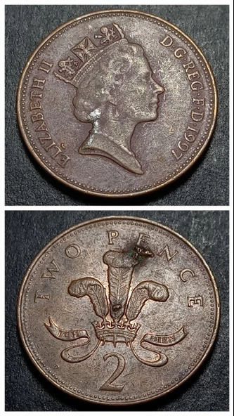 Escoines Koleksiyon 1997 Kraliçe II.Elizabeth 2pence Çapaklı Nadir çıkar ÇT+ yabancı madeni para