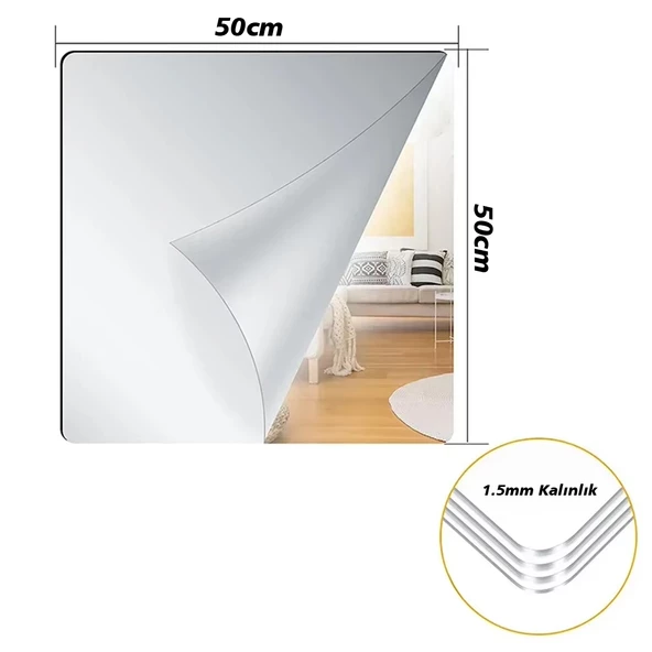 SUNUP SN-24979 50X50CM KENDİNDEN YAPIŞKANLI ESNEK PVC DUVAR AYNASI PANEL STİCKER ÇIKARTMA - 2