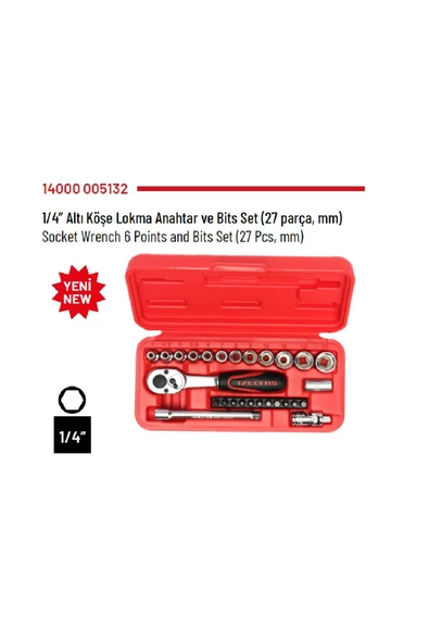 Izeltaş 1/4” Altı Köşe Lokma Anahtar ve Bits Set (27 parça, mm) - 14000 005132