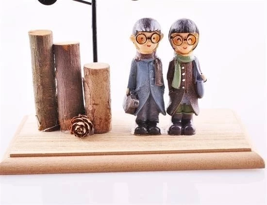 Pilli Işıklı Romantik Çift Tema Büyük Boy Dekoratif Ahşap Biblo - 5