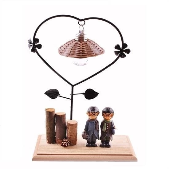 Pilli Işıklı Romantik Çift Tema Büyük Boy Dekoratif Ahşap Biblo - 6