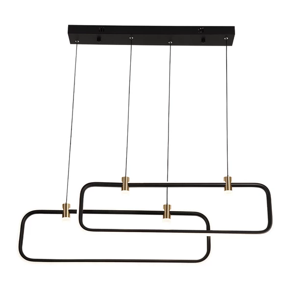 Apliqa Blom 2'li Dikdörtgen 96 Watt Siyah Yemek Masası Üstü, Salon Sarkıt Led Avize - Resim 2