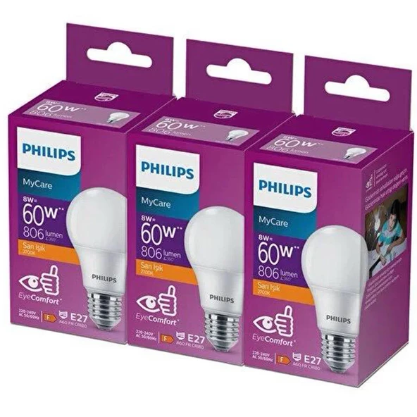 Philips Ampul Led 8 watt Beyaz Işık ( 3 Adet Satışımız)