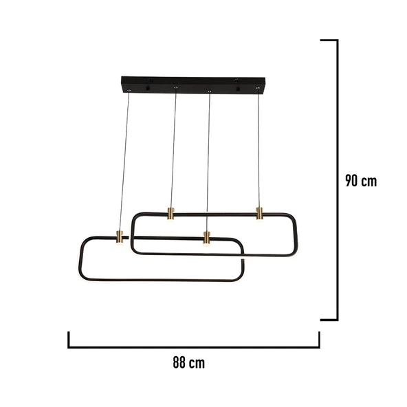 Apliqa Blom 2'li Dikdörtgen 96 Watt Siyah Yemek Masası Üstü, Salon Sarkıt Led Avize - Resim 3