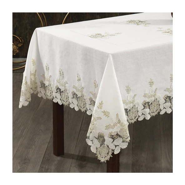 Nazik Home Floransa Dantelli Leke Tutmaz Masa Örtüsü Krem 160X260