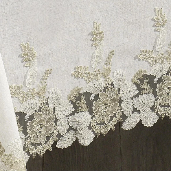 Nazik Home Floransa Dantelli Leke Tutmaz Masa Örtüsü Krem 160X260 - 2