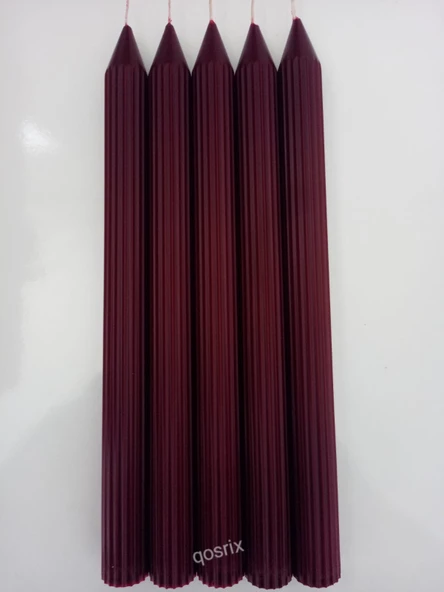 qosrix 5'li Bordo Şamdan Soya Mumu 1. Kalite Doğal Vanilya Kokulu Uzun Çubuk Konik Mum Dekoratif ürün görseli