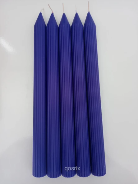 qosrix 5'li Mor Şamdan Soya Mumu 1. Kalite Doğal Vanilya Kokulu Uzun Çubuk Konik Mum Dekoratif ürün görseli