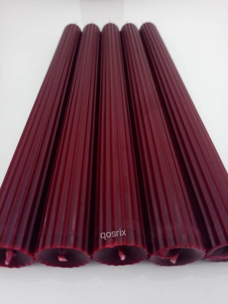 qosrix 5'li Bordo Şamdan Soya Mumu 1. Kalite Doğal Vanilya Kokulu Uzun Çubuk Konik Mum Dekoratif - Resim 2