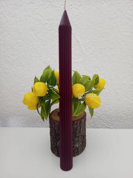 qosrix 5'li Bordo Şamdan Soya Mumu 1. Kalite Doğal Vanilya Kokulu Uzun Çubuk Konik Mum Dekoratif - Resim 4