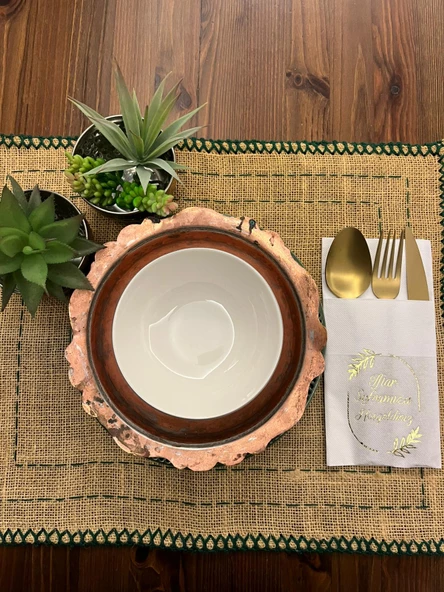 Gold Yaldızlı Beyaz İftar Soframıza Hoşgeldiniz Cepli Peçete 12 Adet 40x40 ürün görseli 1