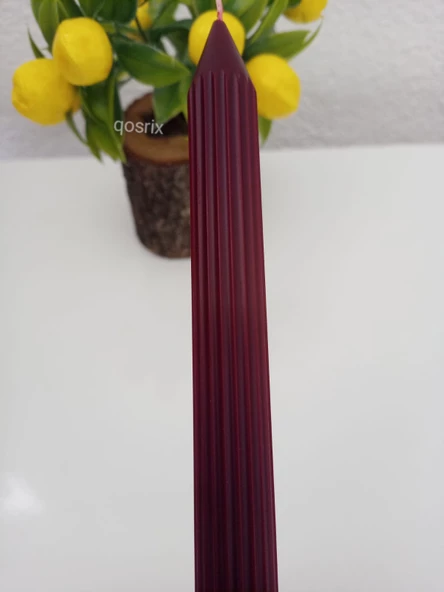 qosrix Bordo Şamdan Soya Mumu 1. Kalite Doğal Vanilya Kokulu Uzun Çubuk Konik Mum Dekoratif 1 Adet - Resim 2
