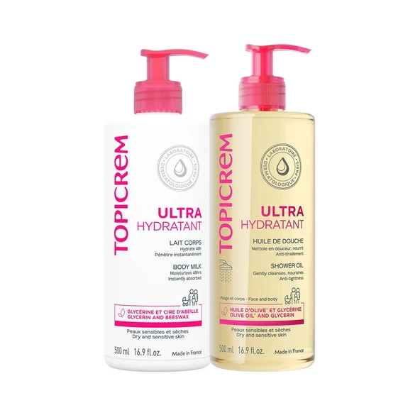 Topicrem Ultra Hydratant Body Milk 500ml + Ultra Hydratant Shower Oil 500ml Kofre