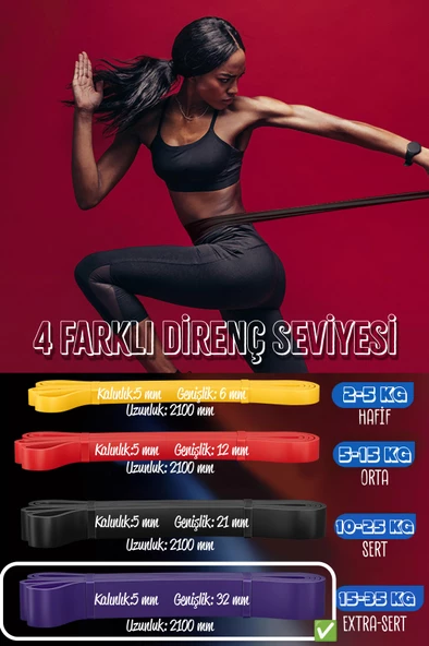 35 KG Direnç Bandı Kas Geliştirme Lastiği Fitness Pilates Cross Training Bant Mor - Extra Sert - 5