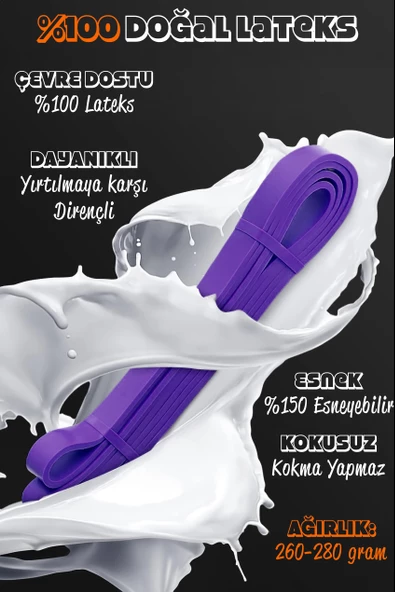 35 KG Direnç Bandı Kas Geliştirme Lastiği Fitness Pilates Cross Training Bant Mor - Extra Sert - 4