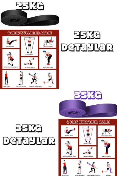 2li SET 25+35 KG Direnç Bandı Seti Kas Geliştirme Lastiği Fitness Pilates Cross Training Bant - 5