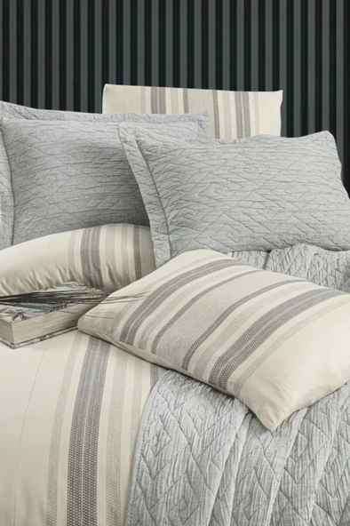 Zebra Casa Laden Yatak Örtüsü Seti Gri Zc02-6 - Resim 2