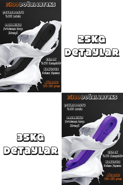 2li SET 25+35 KG Direnç Bandı Seti Kas Geliştirme Lastiği Fitness Pilates Cross Training Bant - 4