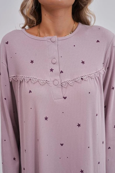 Mecit 6152 Bayan Lila Büyük Beden Gecelik - Resim 4