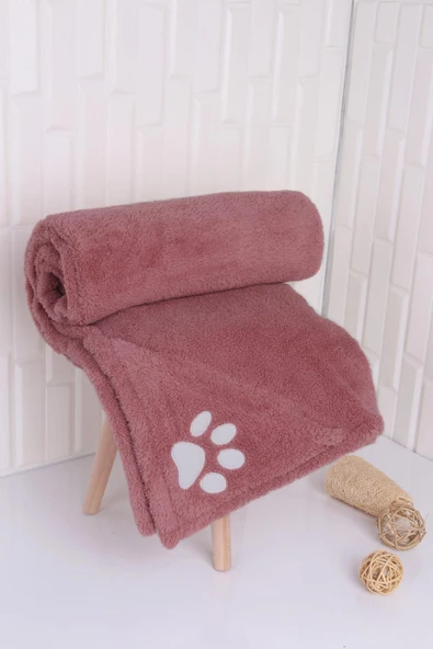 Evcil Hayvan Kedi/Köpek Cepli Kurulama Havlusu Pati Nakışlı Gülkurusu - 2