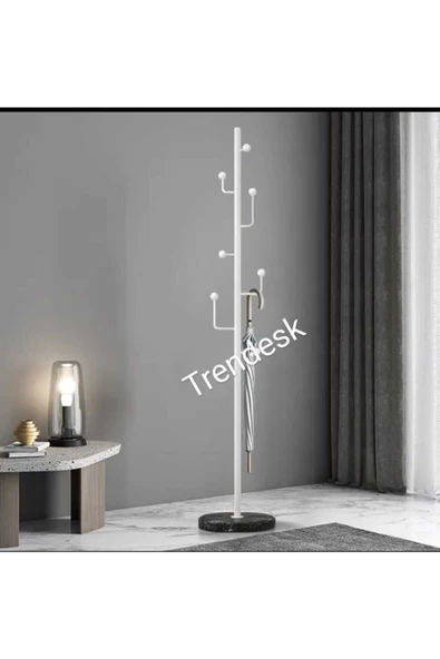 TRENDESK   Modern Metal Beyaz Ayaklı Askılık Elbise Askısı 165*30 cm