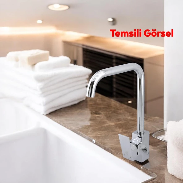 Kaliteli Lavabo Musluk Banyo Mutfak Evye Bataryası Sıcak Soğuk Su Girişli 1.390 Kg Çeşme Krom Renk - 3