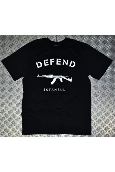 fame-stoned Unisex Siyah Defend Baskılı T-shirt