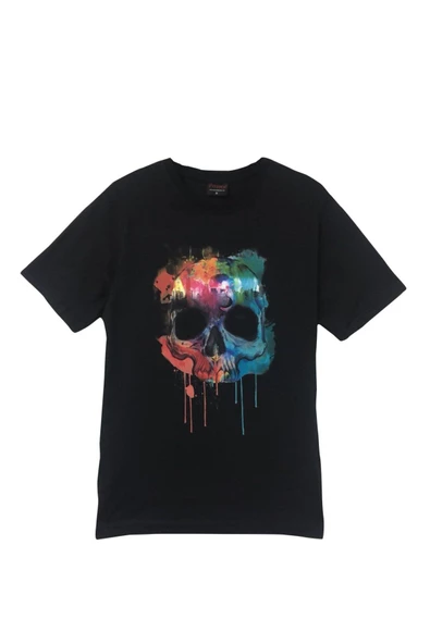 fame-stoned Unisex Siyah Kuru Kafa Baskılı T-shirt