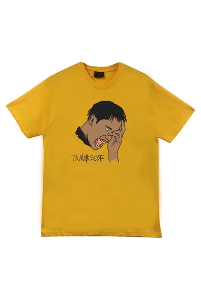 fame-stoned Unisex Sarı Astraworld Travis Scott Baskılı T-shirt