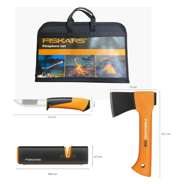 Fiskars Fireplace Set Parçalama Baltası Xxs-X5 + Bileyicili Ağır İş Bıçağı + Balta ve Bıçak Bileyici