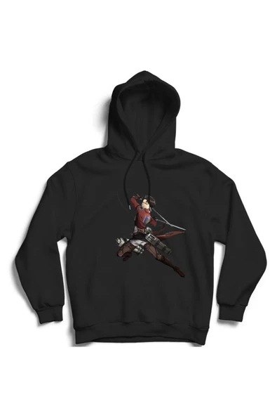 fame-stoned Attack On Titan Captain Levi Baskılı Kapüşonlu Sweatshirt