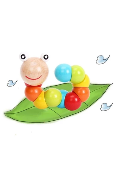 Ahşap Oyuncak Tırtıl Bebek Aktivite Oyuncağı Tırtılım Ahşap Tırtıl Oyuncak - 2