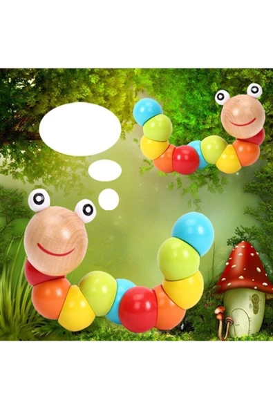 Ahşap Oyuncak Tırtıl Bebek Aktivite Oyuncağı Tırtılım Ahşap Tırtıl Oyuncak - 3