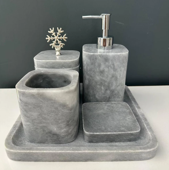LARA HOME KARE 5 Lİ MERMER BANYO SETİ GRİ