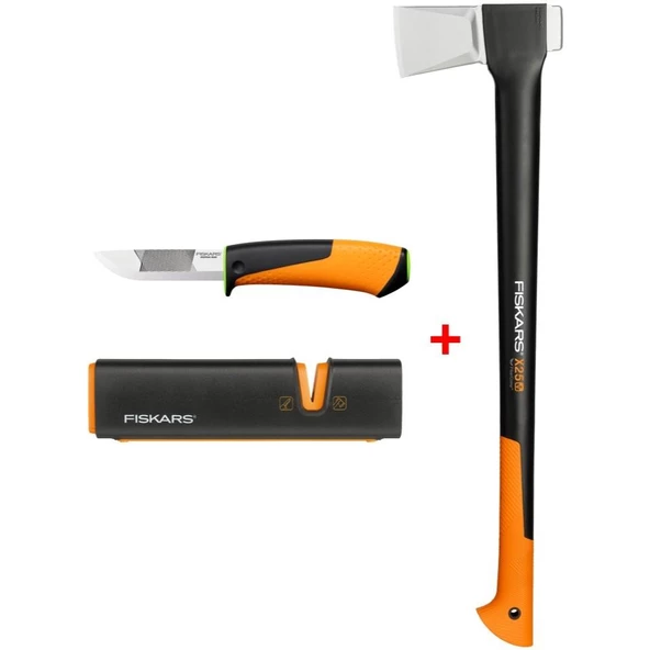 Fiskars Yarma Baltası Xl X25 + Bileyicili Ağır İş Bıçağı + Balta ve Bıçak Bileyici