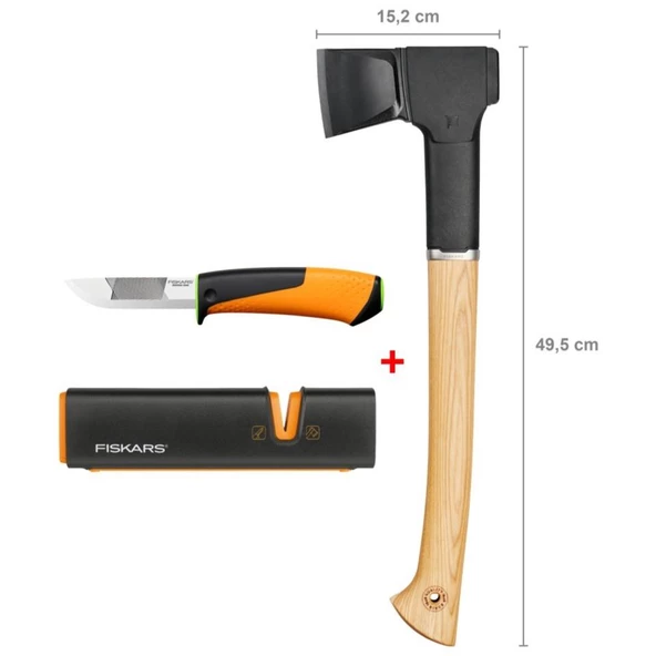 Fiskars Norden N12 Yarma Baltası + Bileyicili Ağır İş Bıçağı + Balta ve Bıçak Bileyici