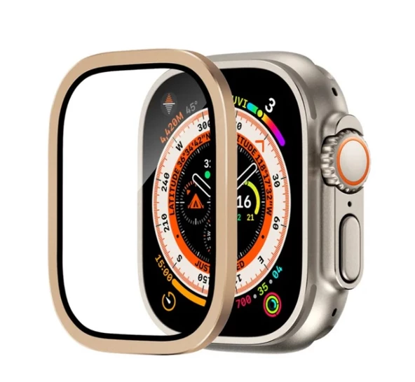 Apple Watch Ultra 49mm Uyumlu Metal Çerçeveli Ekran Koruyucu